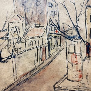 small original ink and watercolor of Paris street scene
