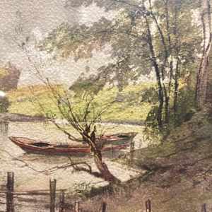 framed vintage print with boat 