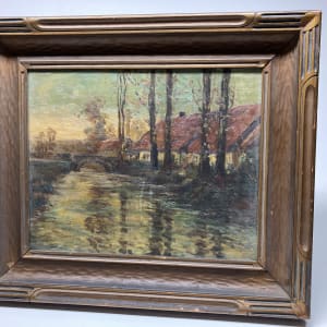 Framed French landscape painting on canvas 