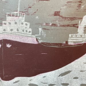 Lake Superior freight liner woodblock 
