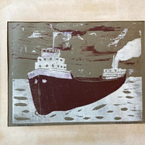 Lake Superior freight liner woodblock 