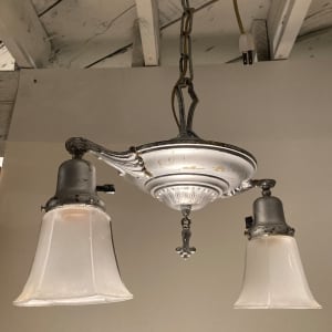 Early 20th century silver hanging 2 light fixture 