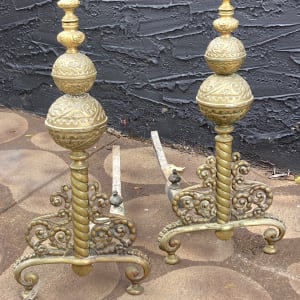 Ornate brass fireplace andirons 