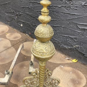 Ornate brass fireplace andirons 