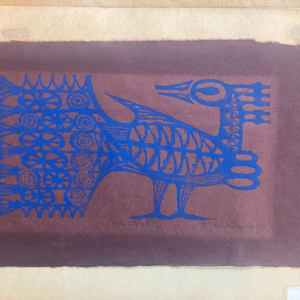 Signed Peacock woodblock 
