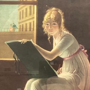 Lithograph of Victorian girl drawing 