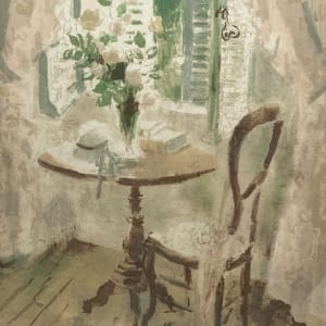litho of chair and table at a window 