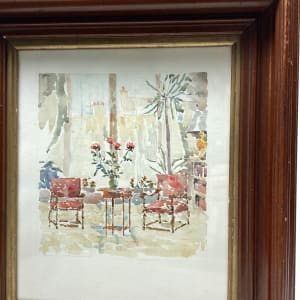 original watercolor of French interior 