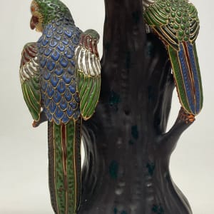 Moriage parrot pottery lamp 