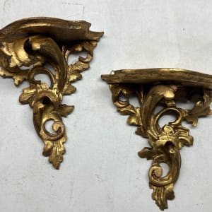 Pair of vintage gold gilt Italian Baroque shelves