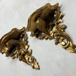 Pair of vintage gold gilt Italian Baroque shelves 