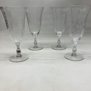 4 etched "Rose Point" water glasses by Cambridge 