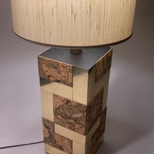 Brass and cork table lamp "city scape" style 