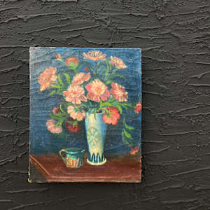 Carl G.T. Olson original painting on canvas bouquet of flowers with blue background #143, Image 2.