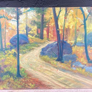 Carl G.T. Olson original painting on board fall scene with boulders and path #10 