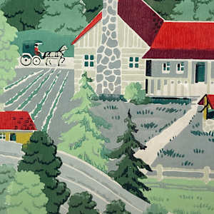 Framed Wallpaper of red roof farm scene 