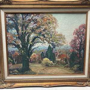 Original oil painting  on  board oak tree in glen by Carl G. T. Olson 