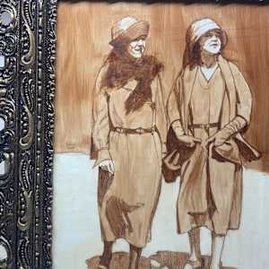 original painting study on board of 2 flapper girls by Polly Podolosky 