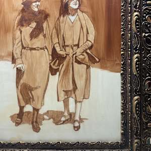 original painting study on board of 2 flapper girls by Polly Podolosky 