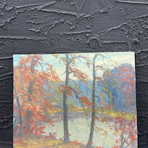 Carl G.T. Olson original painting on board fall scene on lake  #20 