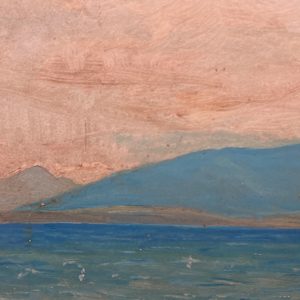 Carl G.T. Olson original painting on board unfinished coastal scene with mountains  #34 