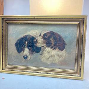Framed original painting of dogs on board ~ Edward Barnard Lintott 