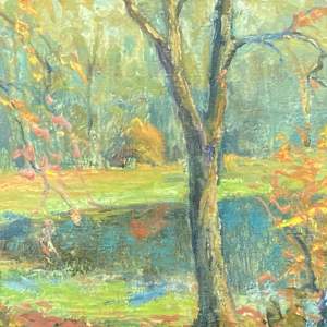 Carl G. T. Olson original painting on canvas fall scene with lake #44 