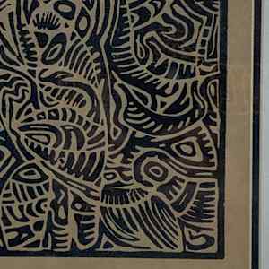 Framed abstract wood block print 