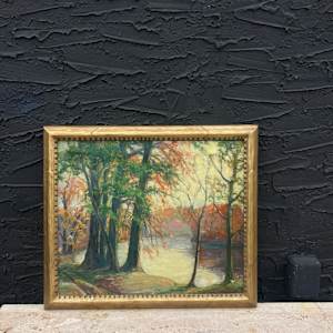 Carl G. T. Olson original painting on canvas fall scene with water #49 