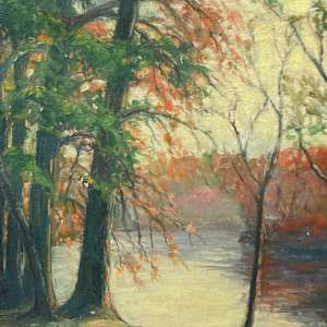 Carl G. T. Olson original painting on canvas fall scene with water #49 