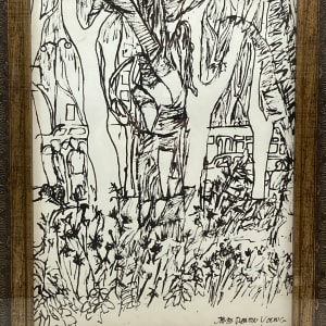 framed James Quentin Young ink 1960's drawing 