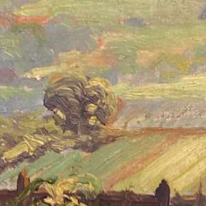 Carl G. T. Olson original painting on board landscape of fields  #62 