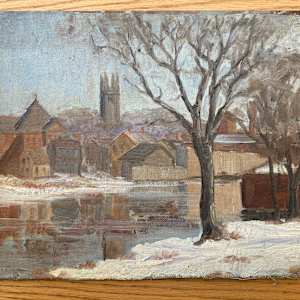 Carl G. T. Olson original painting on board winter in Boston #77 