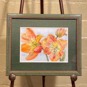Framed original orange flower water color 