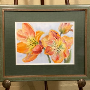 Framed original orange flower water color 