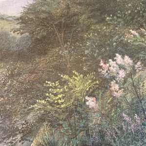 Peter Roos original painting on board landscape with pink flowers  #83 