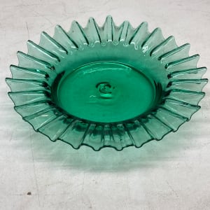 green glass low ribbed dish 