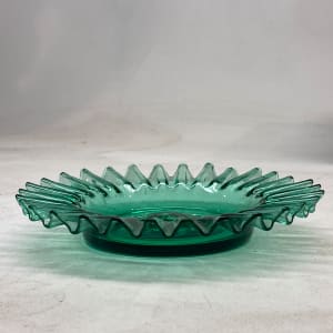 green glass low ribbed dish