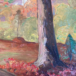 Carl G. T. Olson  original painting on board fall scene with tree #90 