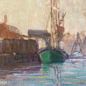 Carl G. T. Olson  original painting on board Boston harbor #114 