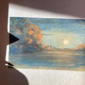 original unsigned watercolor painting sunset with trees #118 