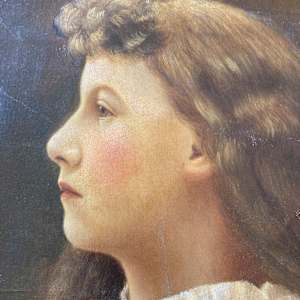 original unsigned painting on canvas of girl in white blouse  #122 