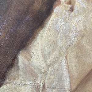 original unsigned painting on canvas of girl in white blouse  #122 