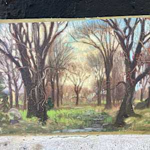 Carl G. T. Olson original painting on board landscape thru trees  #136 