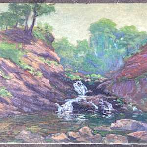 Carl G. T. Olson original painting on canvas landscape with waterfall  #152 