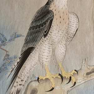 framed vintage Japanese woodblock of a falcon 