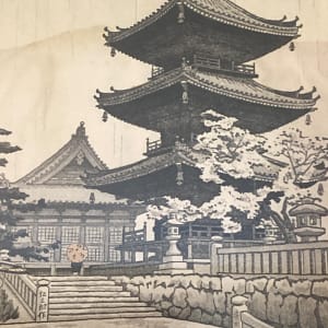 Japanese Pagoda of Kiyomizu Temple in Kyoto  by Nisaburo Ito woodblock 