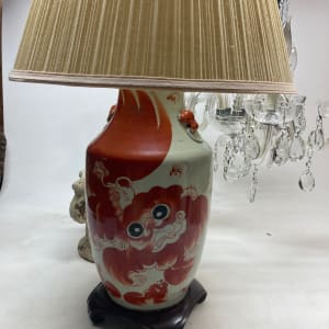 Hand painted asian lamp with orange lion 