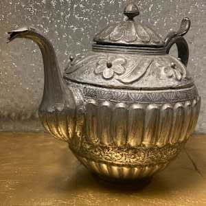 Ornate tin lined copper teapot 