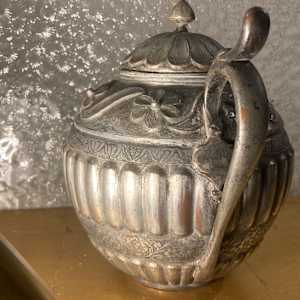 Ornate tin lined copper teapot 